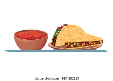 mexican food and tradicional culture with a bowl with mole sauce tacos icon cartoon vector illustration graphic design