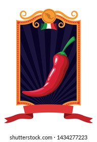 mexican food and tradicional culture with a chili pepper icon cartoon in black and white vector illustration graphic design