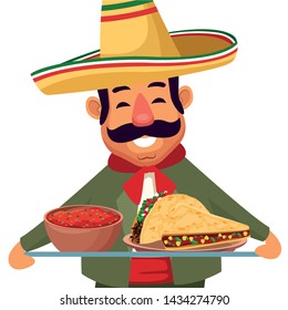 mexican food and tradicional culture with a mariachis man with mexican hat, moustache and tequila bottle closeup avatar cartoon character portrait vector illustration graphic design