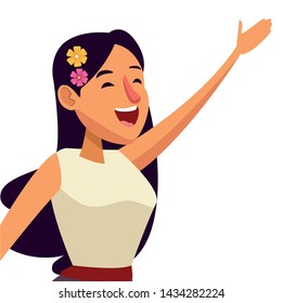 mexican food and tradicional culture with a mariachis woman singing with roses in her hair closeup avatar cartoon character portrait vector illustration graphic design