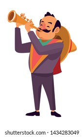 mexican food and tradicional culture with a mariachis man with mexican hat, moustache and trumpet avatar cartoon character portrait vector illustration graphic design