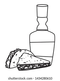 mexican food and tradicional culture with tacos and tequila bottle icon cartoon in black and white vector illustration graphic design