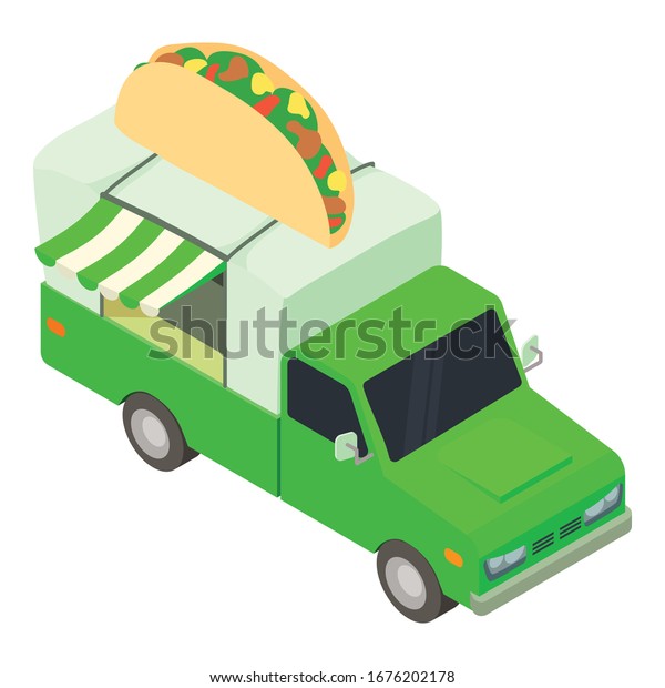 Mexican food\
truck icon. Isometric of mexican food truck vector icon for web\
design isolated on white\
background