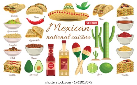 Mexican food vector cartoon set icon. Vector illustration spicy meal on white background. Isolated cartoon set icon mexican food.