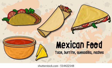 Mexican food vector collection of isolated illustrations
