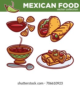Mexican food vector collection with spicy dishes set