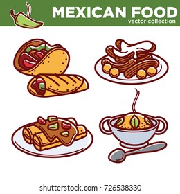 Mexican food vector collection of tasty spicy dishes