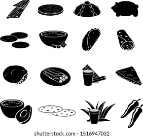 mexican food vector icon set with different traditional dishes and beverages