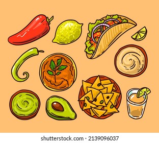 Mexican food vector illustration. Hand drawn beautiful picture with mexican national kitchen