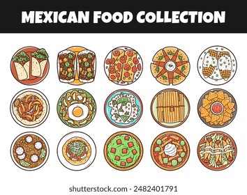 Conjunto de Ilustración vectorial de comida mexicana