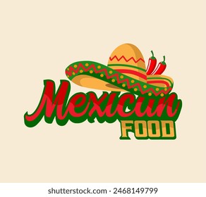 mexican food vector logo sticker sombrero hat symbol for mexican cuisine restaurant or fast food