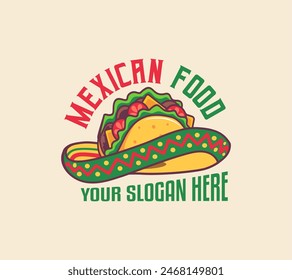 etiqueta engomada del logotipo del Vector de comida mexicana sombrero para el restaurante de comida mexicana o comida rápida