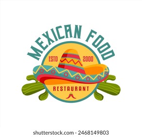 etiqueta engomada del logotipo del Vector de comida mexicana sombrero para el restaurante de comida mexicana o comida rápida