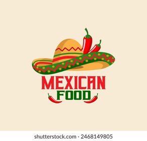 mexican food vector logo sticker sombrero hat symbol for mexican cuisine restaurant or fast food