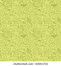 Mexican Food Vector Seamless pattern. Hand drawn doodle Fresh Fruits and Vegetables