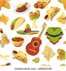 Mexican Food Vector Seamless Pattern On White Background
