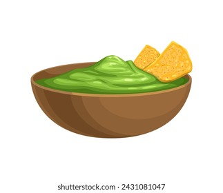 Comida mexicana, vector vibrante tazón de salsa de guacamole, rebosante de bondad de aguacate cremoso, y nachos crujientes, creando una deliciosa fusión de texturas y sabores para una experiencia de aperitivo satisfactoria