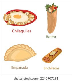 Mexican foods vector. Best Mexican Dishes. Latin american food set illustration.