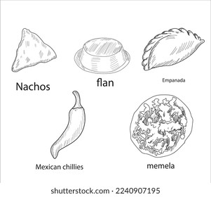 Mexican foods vector. Best Mexican Dishes. Latin american food set illustration.