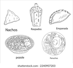 Mexican foods vector. Best Mexican Dishes. Latin american food set illustration.