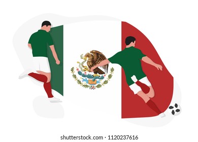 Mexican football team player kicking dribbling 2018 championship vector illustration soccer Mexico