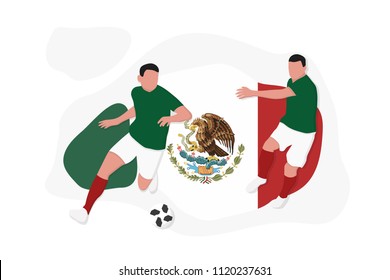 Mexican football team player kicking dribbling 2018 championship vector illustration soccer Mexico
