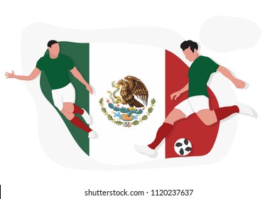 Mexican football team player kicking dribbling 2018 championship vector illustration soccer Mexico