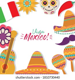 Mexican frame icon set design, Mexico culture tourism landmark latin and party theme Vector illustration