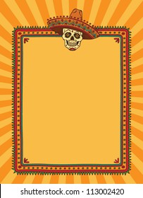 mexican frame with skull in sombrero