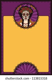 Mexican frame with sugar skull girl