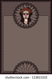 Mexican frame with sugar skull girl