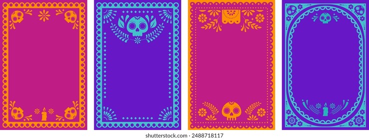 Colección de marcos mexicanos. Boda, Cinco de Mayo, Fiesta, Día De Los Muertas, Día de los Muertos, Fiesta Mexicana. Anuncio de Vertical de Vector, diseño de tarjetas