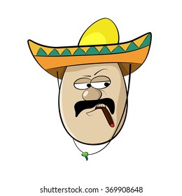 Mexican Funny Cartoon Egg Face Character Vector Illustration