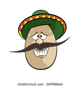 Mexican Funny Cartoon Egg Face Character Vector Illustration