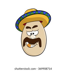 Mexican Funny Cartoon Egg Face Character Vector Illustration