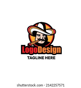 Mexican Gangster Wearing Mexican  Hat With A Cigar Mascot Cartoon Person Logo Design.