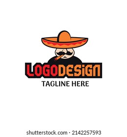 Mexican Gangster Wearing Mexican  Hat With A Cigar Mascot Cartoon Person Logo Design.