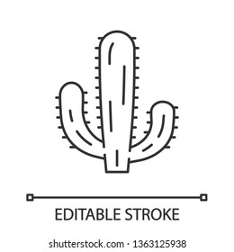 Mexican giant cactus linear icon. Cardon. Elephant cactus. Mexican flora. Tallest cacti. Thin line illustration. Contour symbol. Vector isolated outline drawing. Editable stroke svg