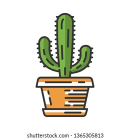 Mexican giant cactus in pot color icon. Cardon. Elephant cactus. House and garden plant. Isolated vector illustration svg