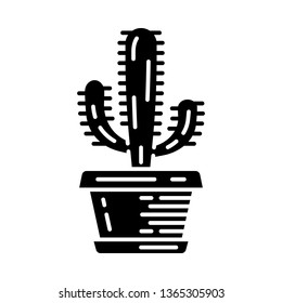 Mexican giant cactus in pot glyph icon. Cardon. Elephant cactus. House and garden plant. Silhouette symbol. Negative space. Vector isolated illustration svg