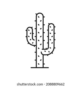 Mexican giant cardon prickly cacti isolated thin line icon. Vector desert exotic tropical plant, tall spiky tree outline plant. Indians cacti with thorns, abstract western cacti, jungle forest tree svg