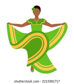 Mexican girl dancing isolated on white background