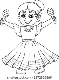 Mexican Girl with Maracas Isolated Coloring Page 