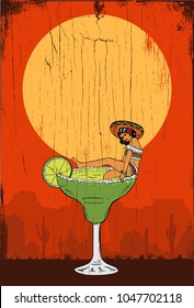 A Mexican Girl In A Margarita Cocktail, Vector Illustration