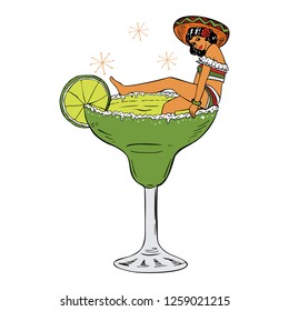 A Mexican Girl In A Margarita Cocktail, Vector