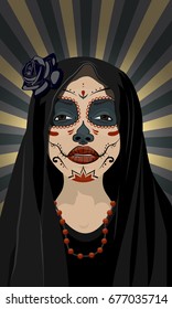 Mexican girl in tattoo style with traditional make-up