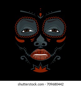 Mexican girl in tattoo style with traditional make-up
