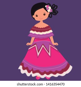 Mexican girl, mexican typical costume, vector fifth of may girl