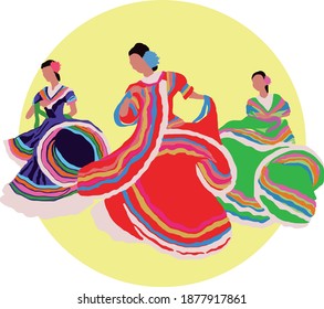 Mexican Girls Dancing Music Stock Vector (Royalty Free) 1877917861 ...