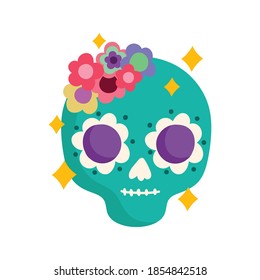 mexican green skull with flowers decoration mexico culture vector illustration